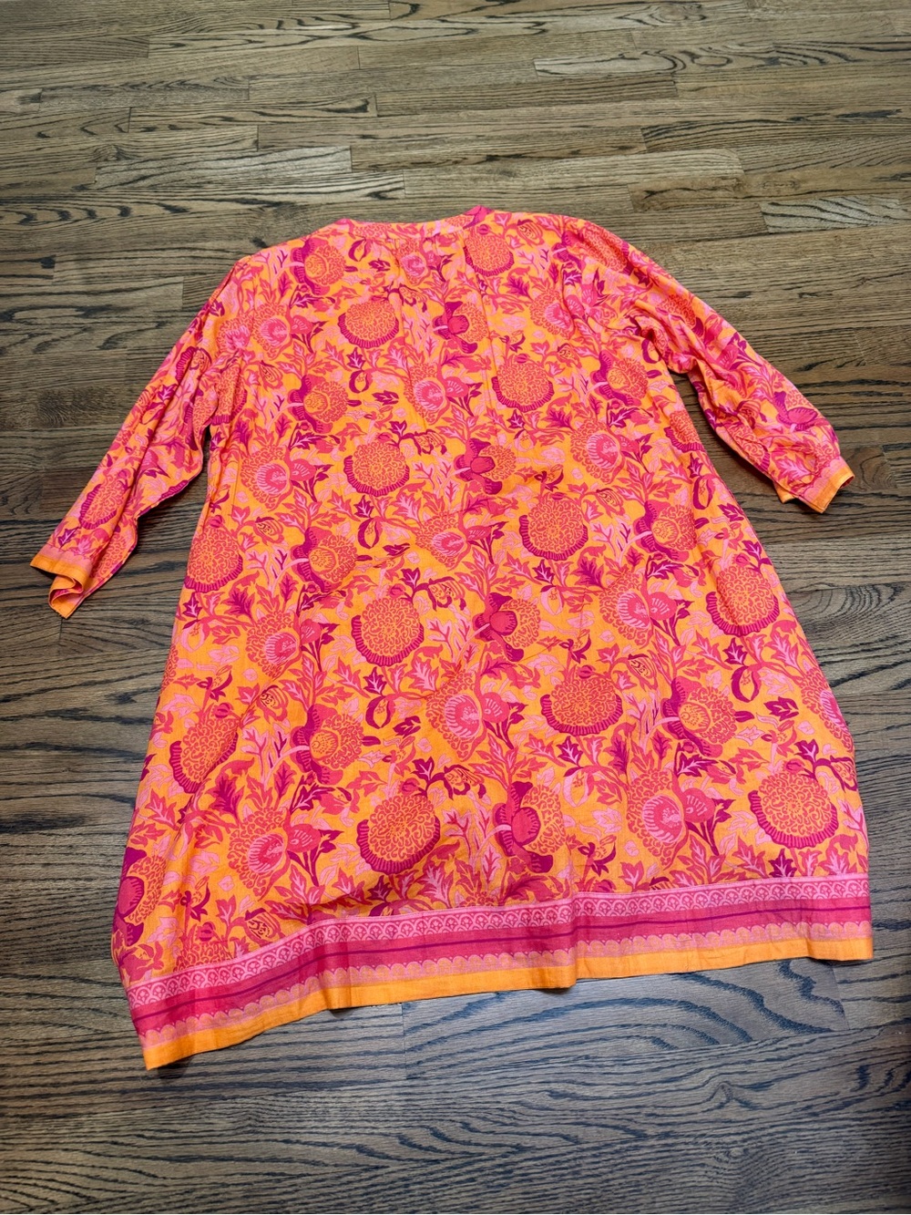 La Plage Bright Orange & Hot Pink Floral Tunic Dress Summer - Picture 6 of 6